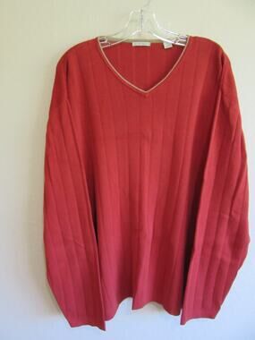 HALOGEN Coral Color Men's V-Neck XL Vintage Ribbed Long Sleeve Cotton Sweater